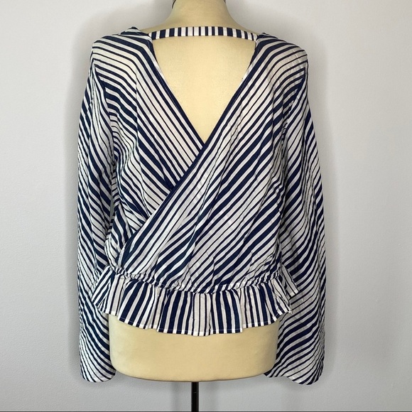 Express Navy Striped Keyhole Back Blouse - Picture 4 of 12